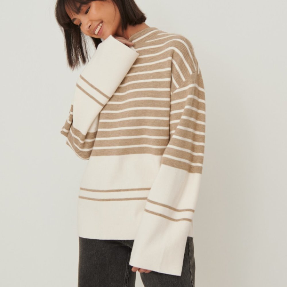 Striped cream and tan sweater